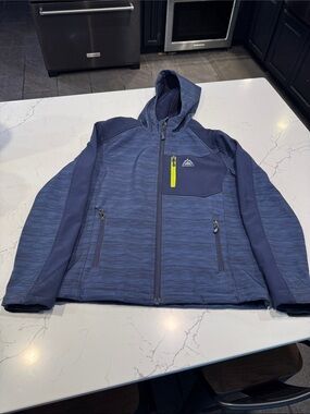Snozu kids large Navy Hooded Softshell Jacket with Neon Yellow Zip